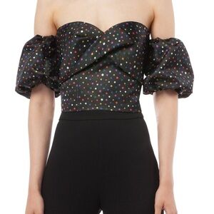 AMUR Black Multicolor Polka Dot Off-Shoulder Blouse